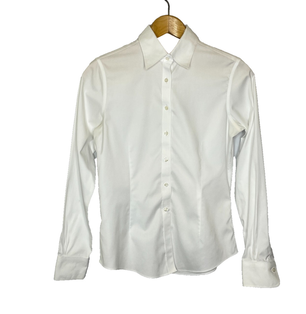 Women's 4 Brooks Brothers Tailored Fit White Cotton Blend Button Down Shirt